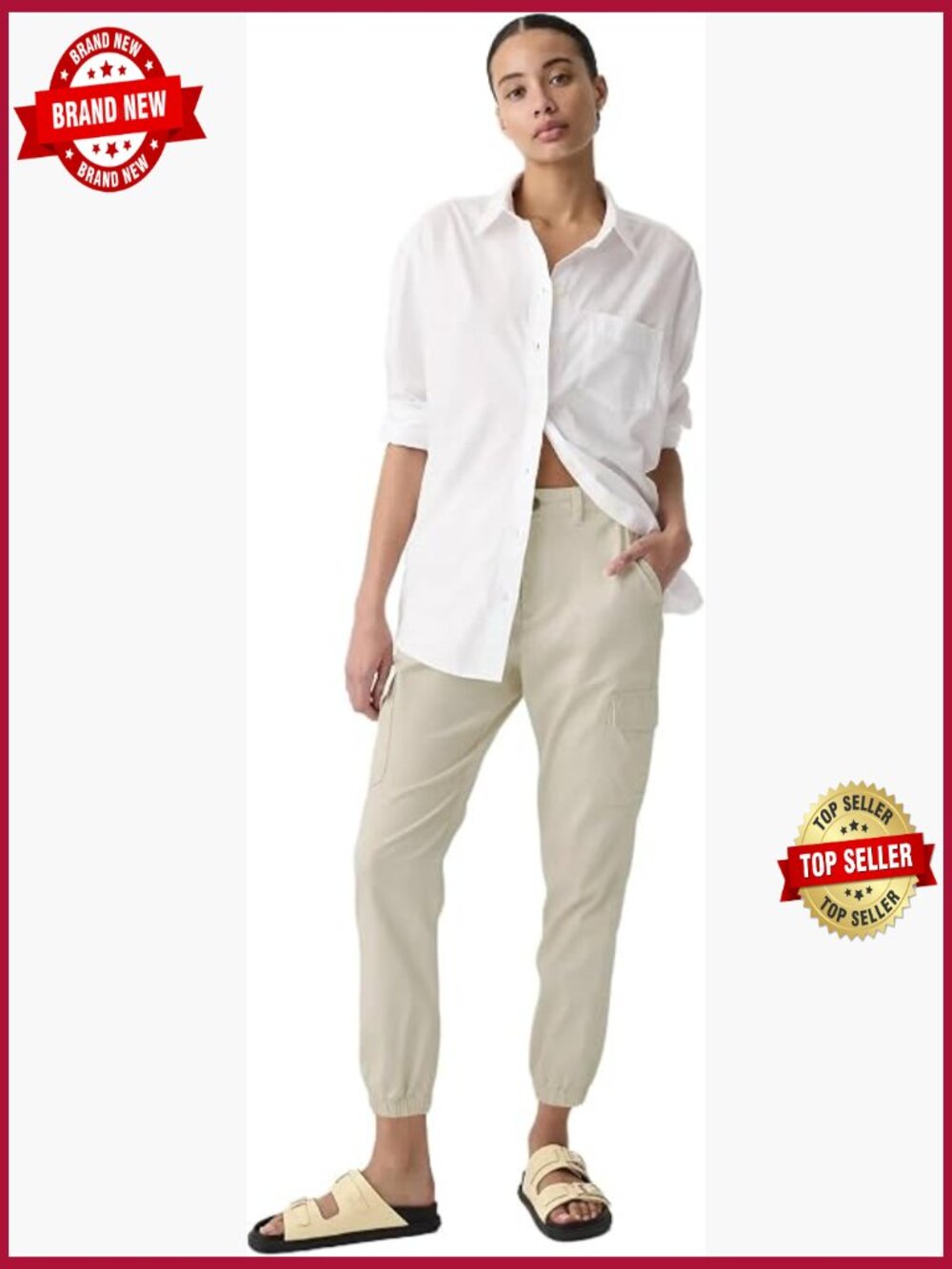 Mid Rise Cargo Jogger, Relaxed Fit with Cuffed Ankle, Cotton Rayon